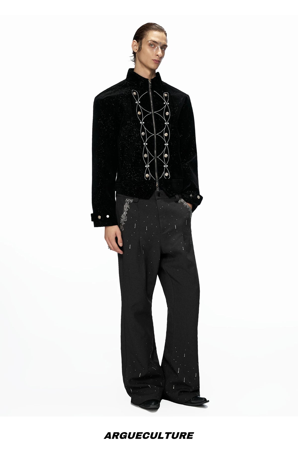 Fine-Shimmer Cropped Jacket with Metal Details - detail image 15