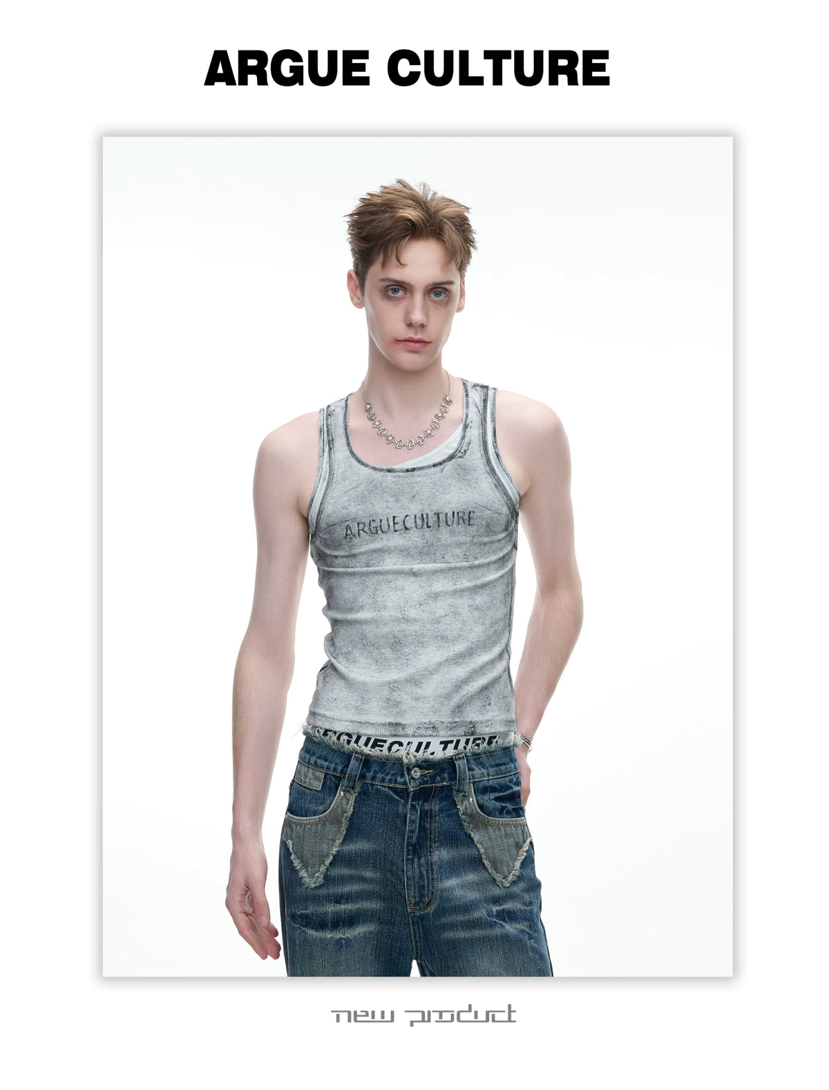 Fitted Graphic Layered Tank Top in Ribbed Stretch Knit - detail image 15