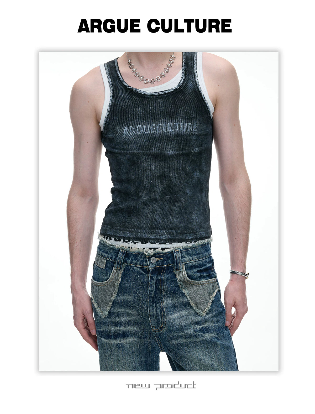 Fitted Graphic Layered Tank Top in Ribbed Stretch Knit - detail image 11