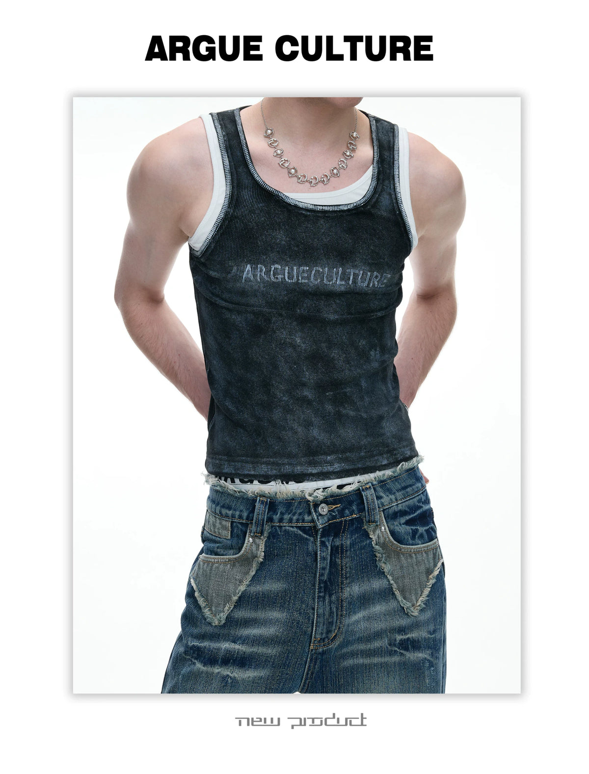Fitted Graphic Layered Tank Top in Ribbed Stretch Knit - detail image 12