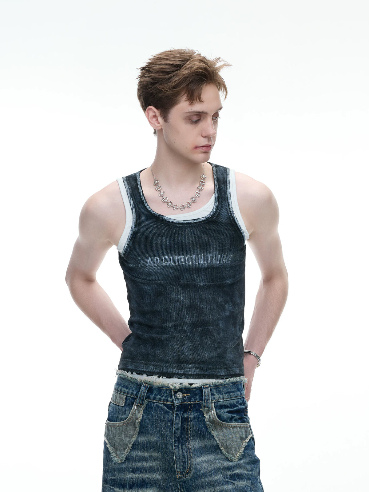 Fitted Graphic Layered Tank Top in Ribbed Stretch Knit - main image 2