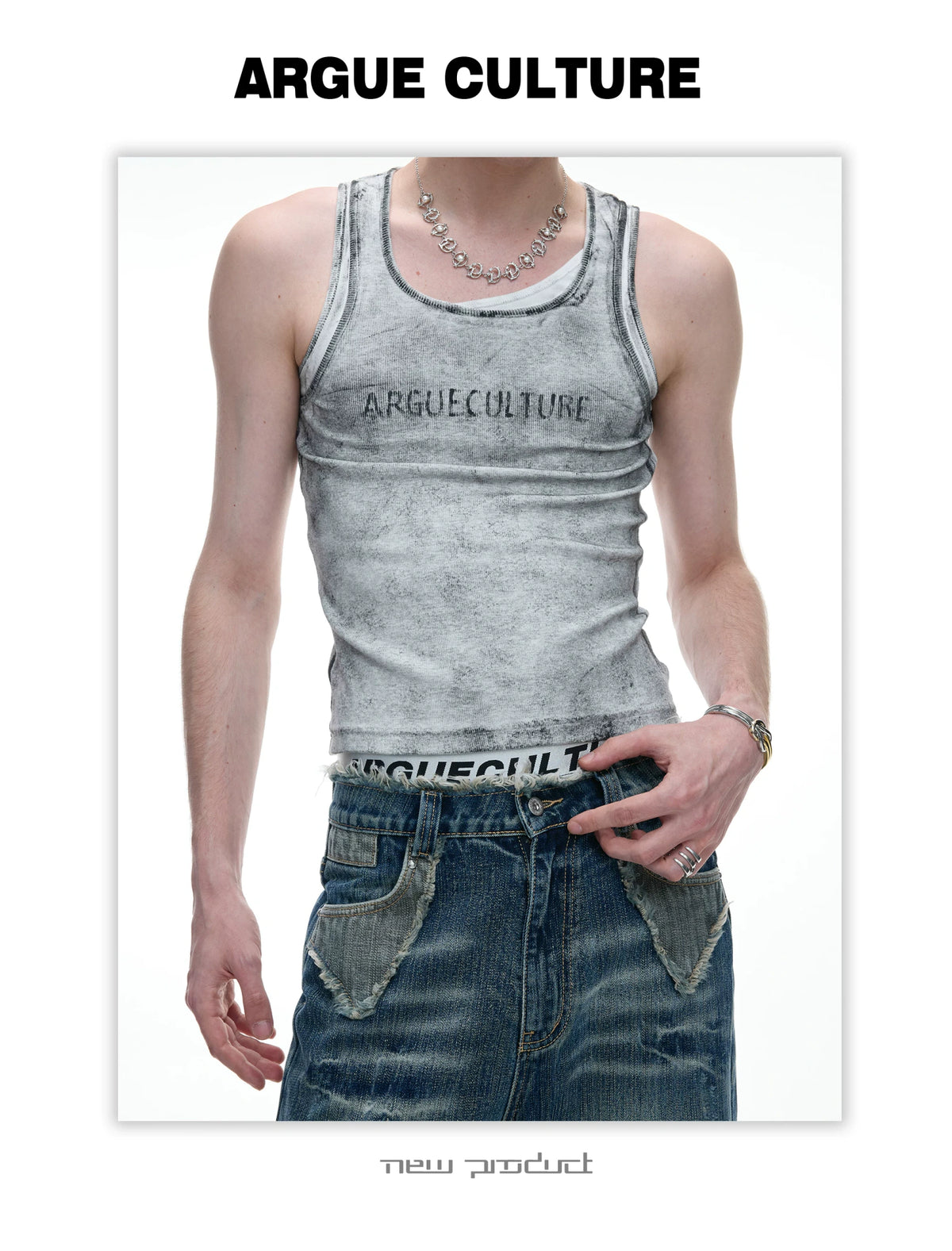 Fitted Graphic Layered Tank Top in Ribbed Stretch Knit - detail image 18