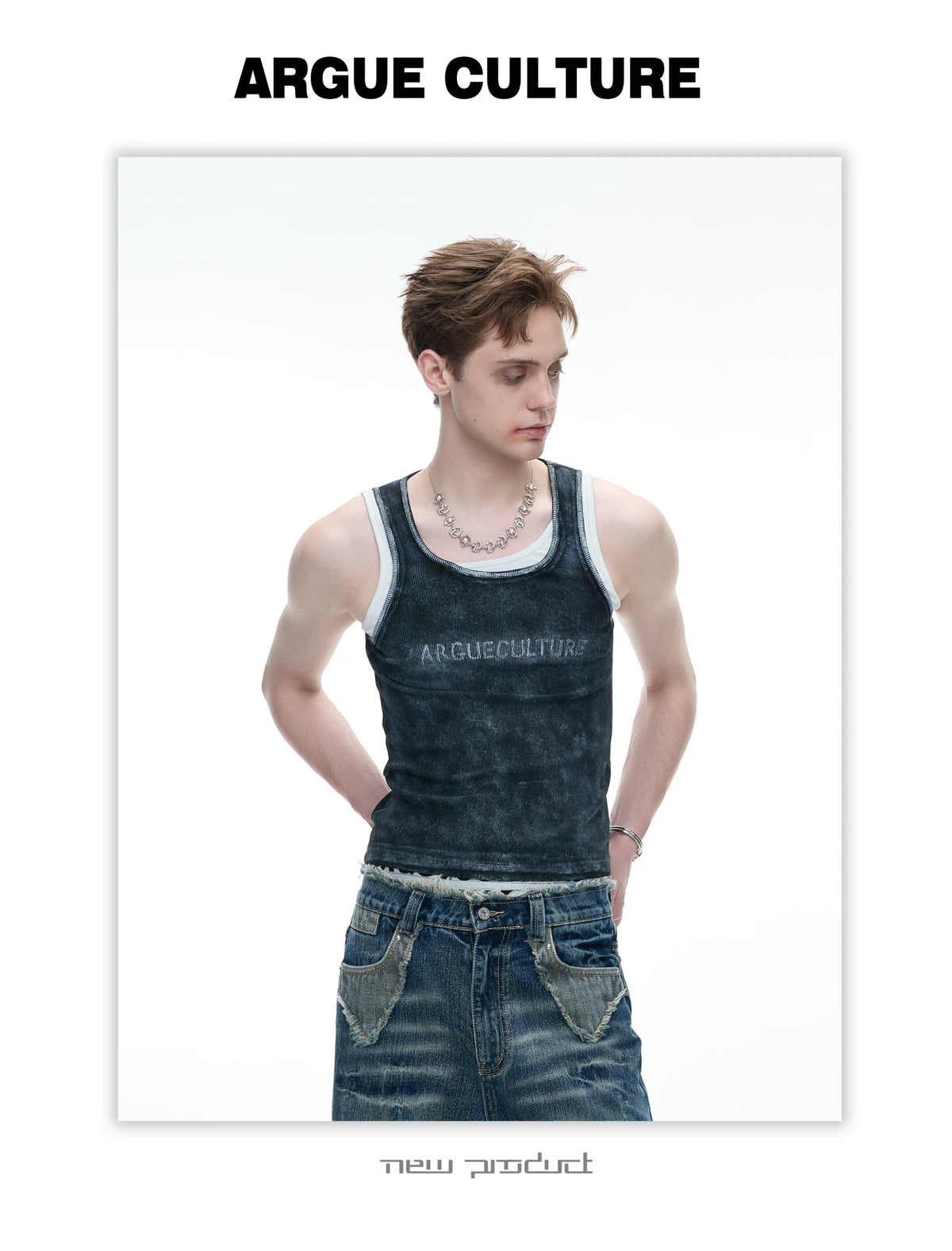 Fitted Graphic Layered Tank Top in Ribbed Stretch Knit - detail image 5