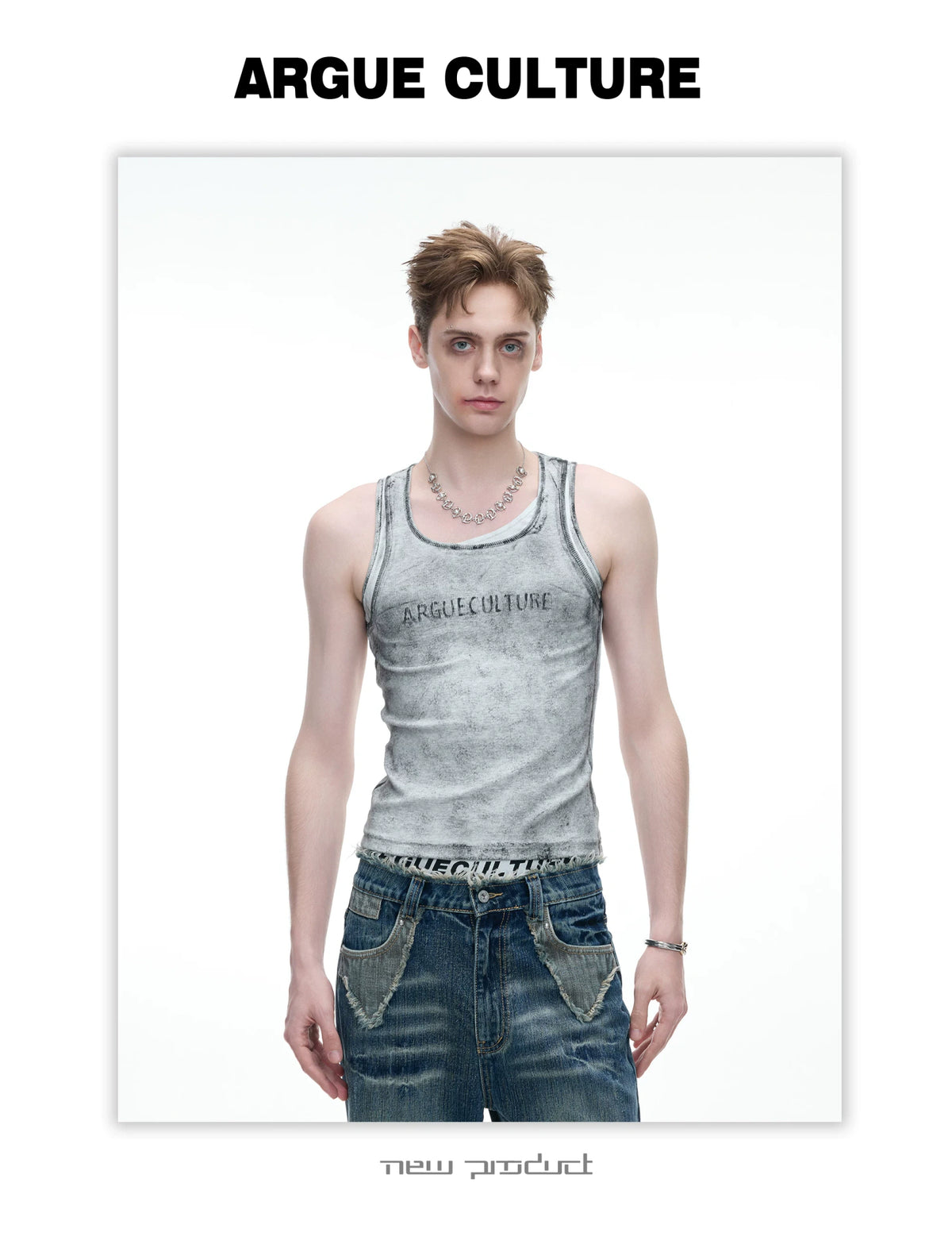 Fitted Graphic Layered Tank Top in Ribbed Stretch Knit - detail image 4