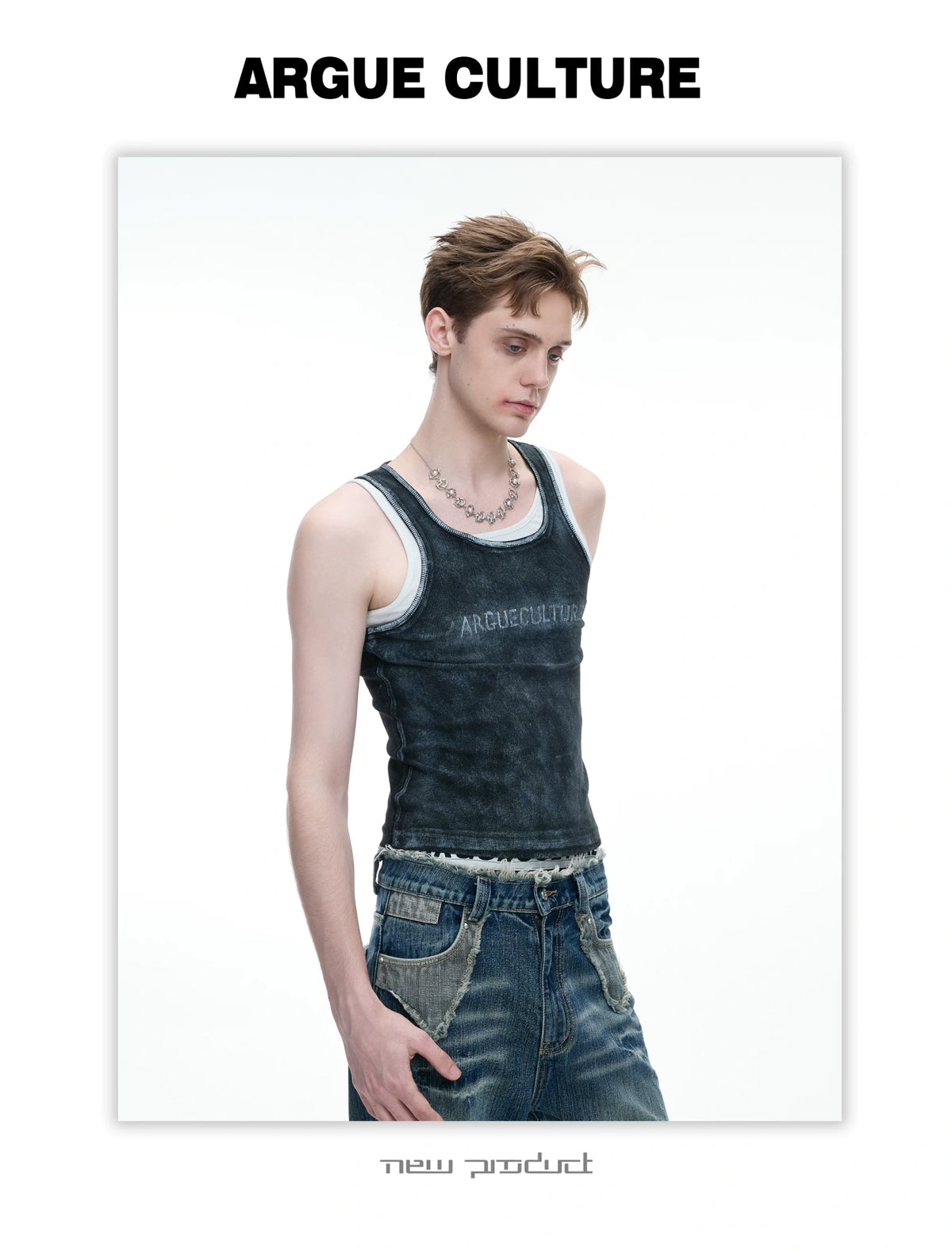 Fitted Graphic Layered Tank Top in Ribbed Stretch Knit - detail image 10