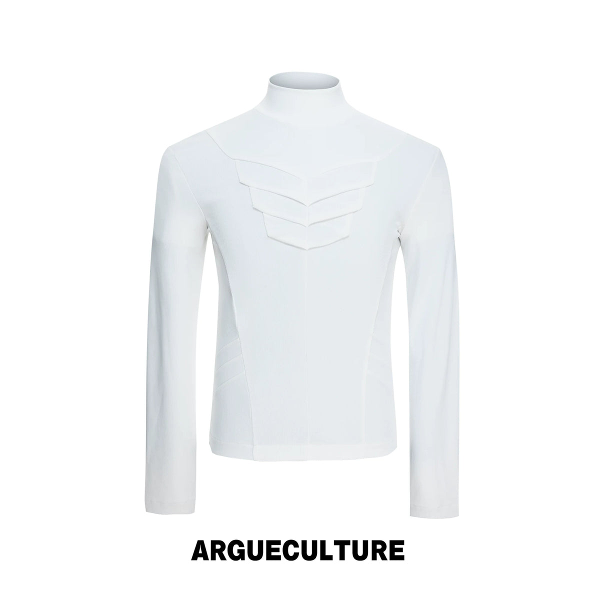 Fitted Mock Neck Long Sleeve Top with Pleated Panels - White
