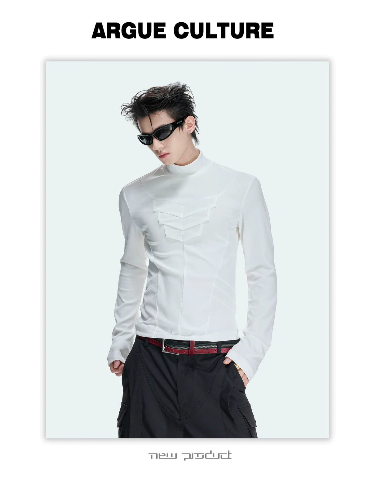 Fitted Mock Neck Long Sleeve Top with Pleated Panels - detail image 8