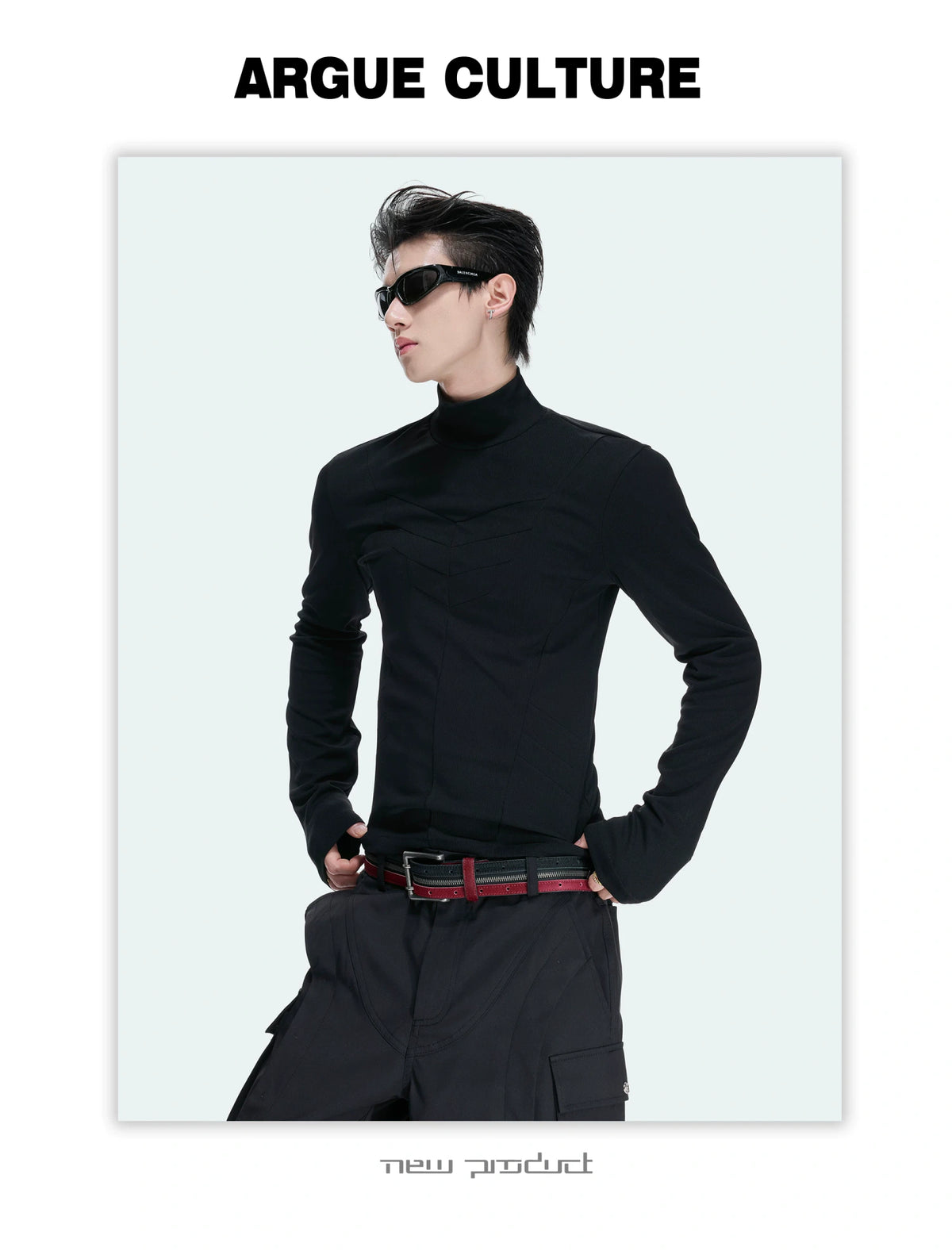 Fitted Mock Neck Long Sleeve Top with Pleated Panels - detail image 6
