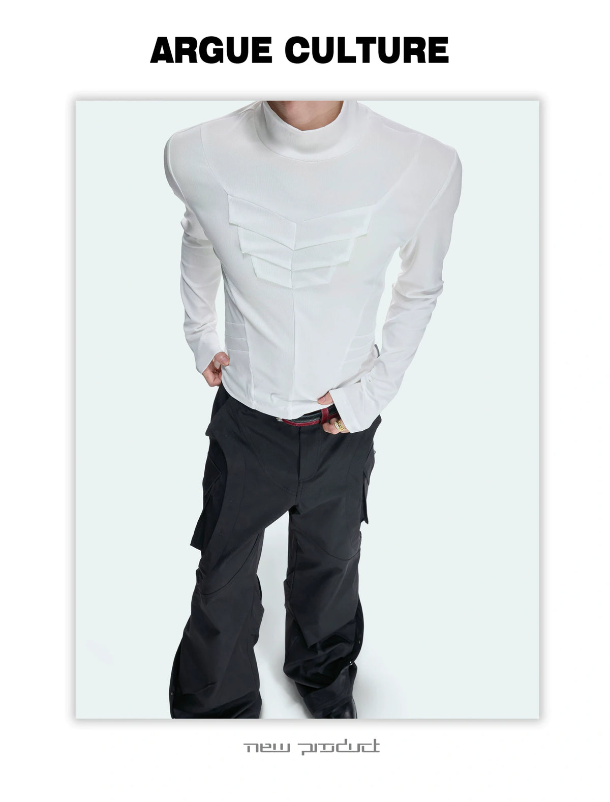 Fitted Mock Neck Long Sleeve Top with Pleated Panels - detail image 10