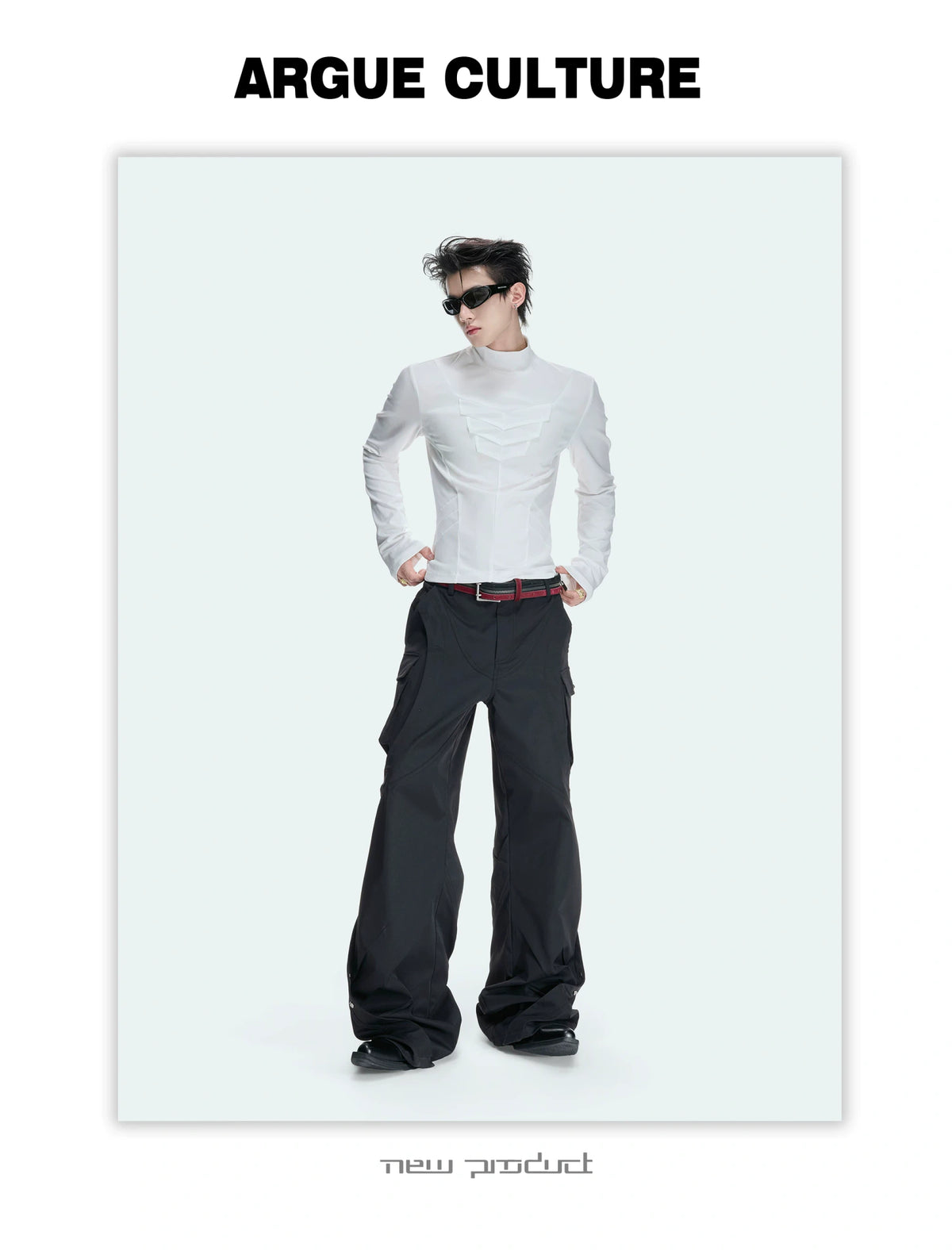 Fitted Mock Neck Long Sleeve Top with Pleated Panels - detail image 9