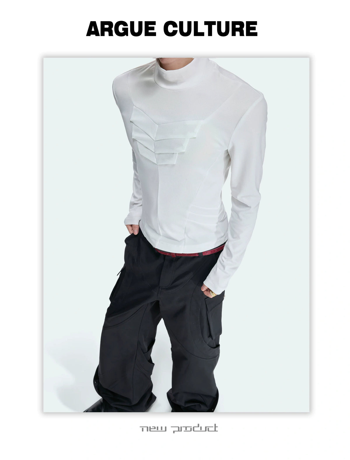 Fitted Mock Neck Long Sleeve Top with Pleated Panels - detail image 11