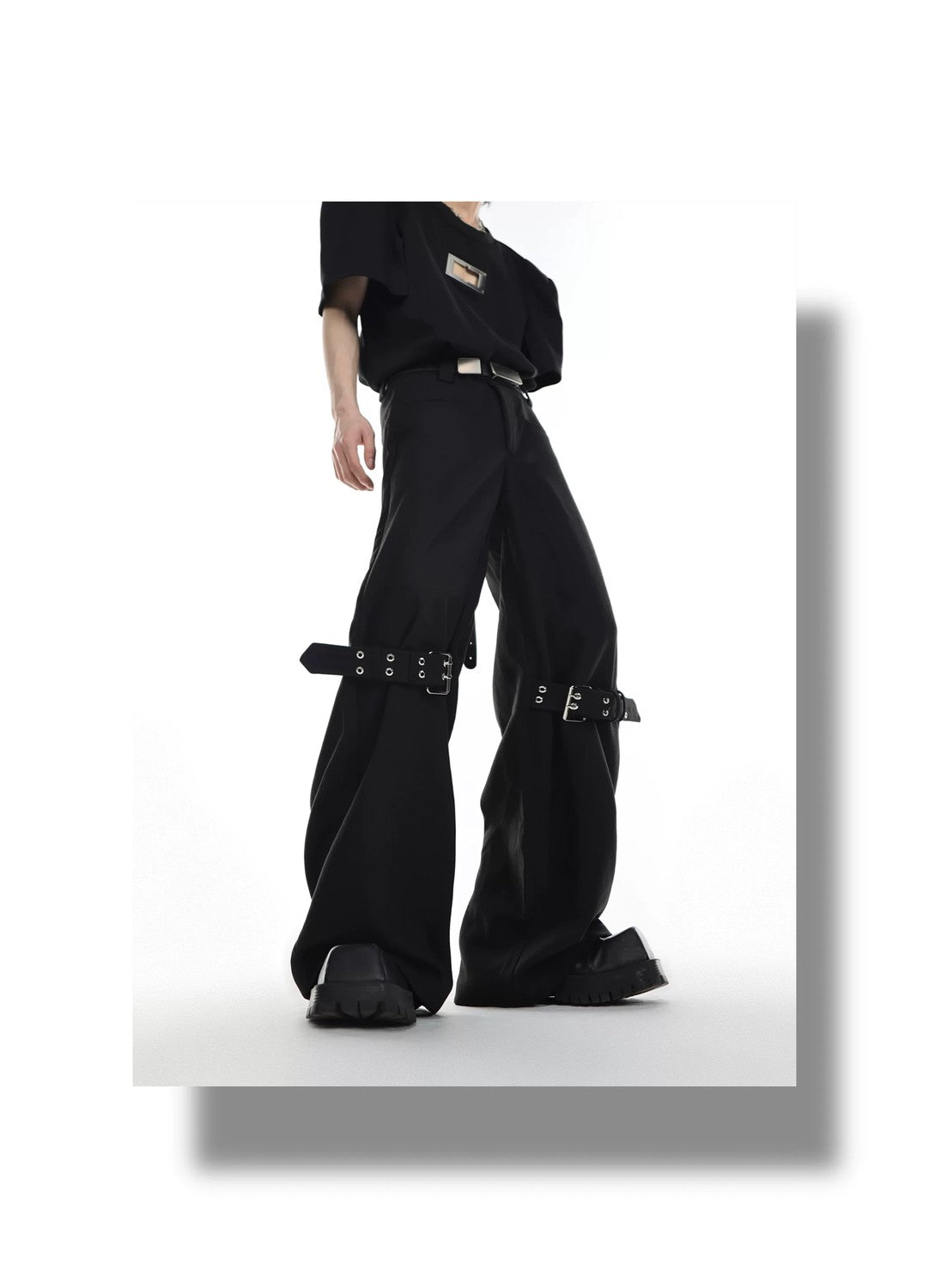 desc::flared-strapped-twill-trousers-punk-streetwear-pants-detail-img-8