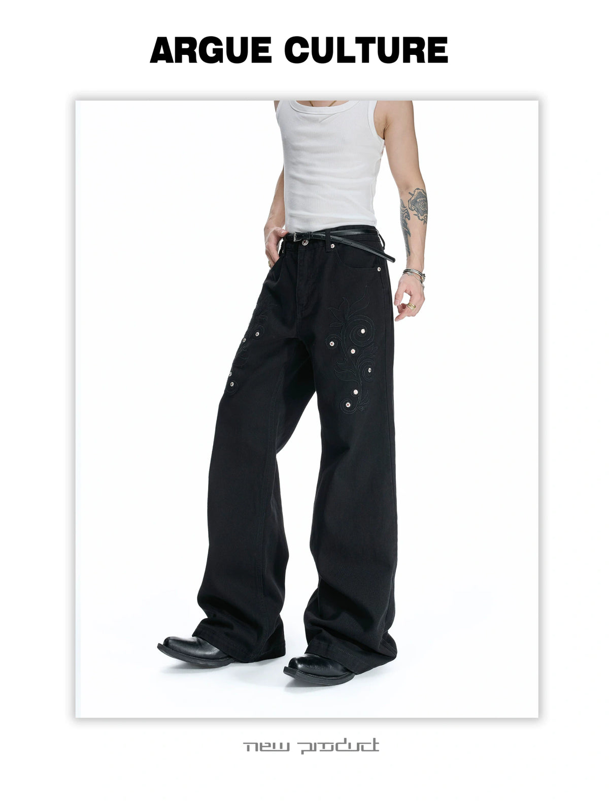 Floral Embroidered Bootcut Jeans with Carved Rivets - detail image 20