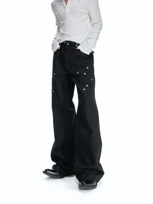 Floral Embroidered Bootcut Jeans with Carved Rivets - main image 2