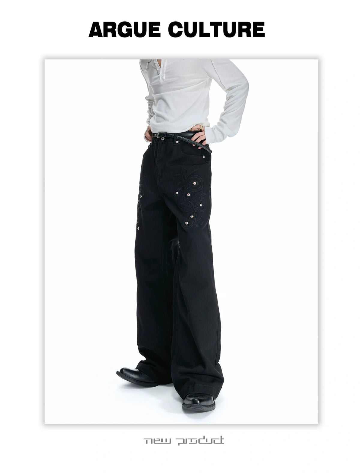 Floral Embroidered Bootcut Jeans with Carved Rivets - detail image 6