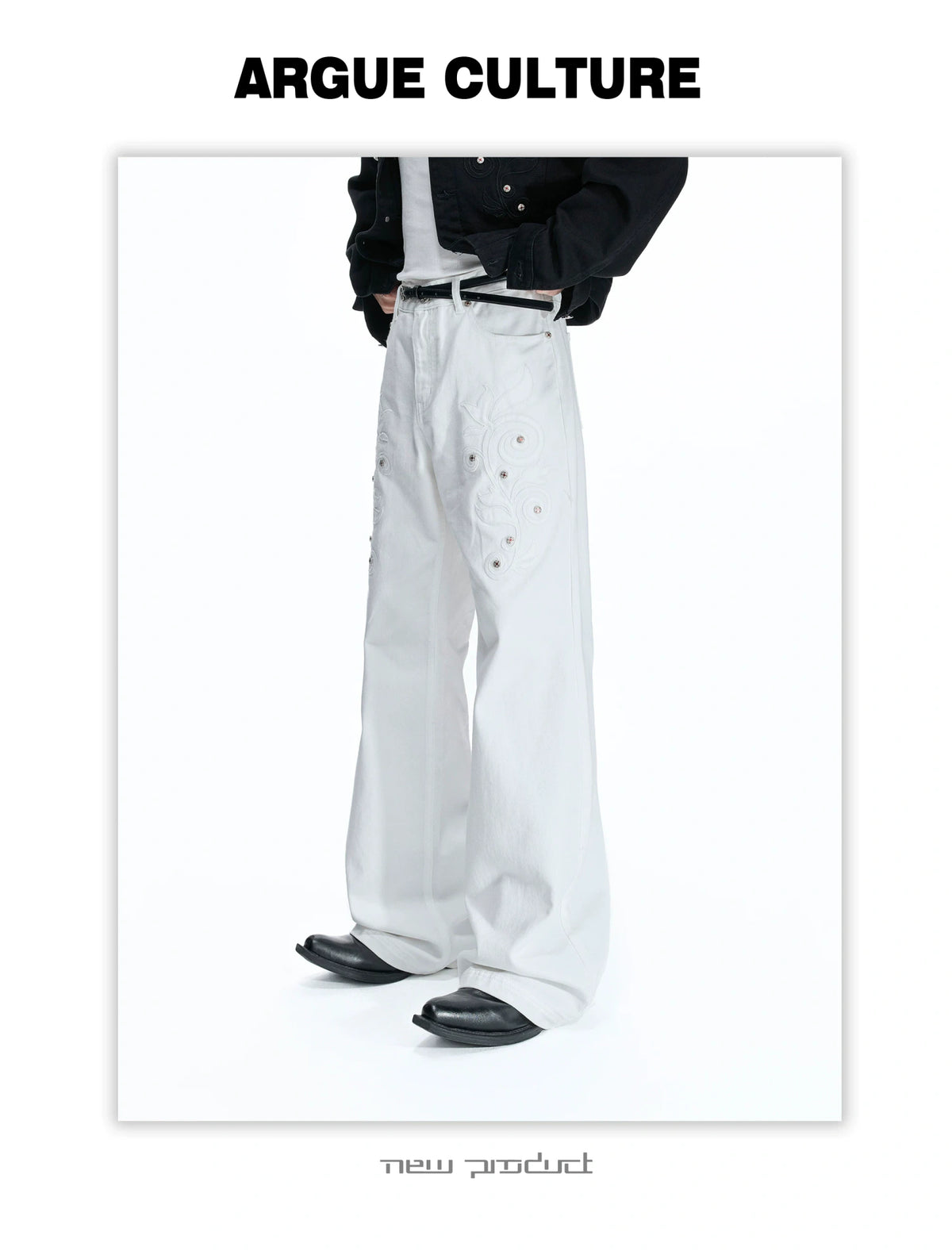 Floral Embroidered Bootcut Jeans with Carved Rivets - detail image 15