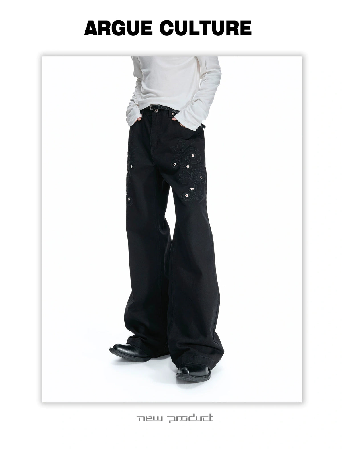 Floral Embroidered Bootcut Jeans with Carved Rivets - detail image 13