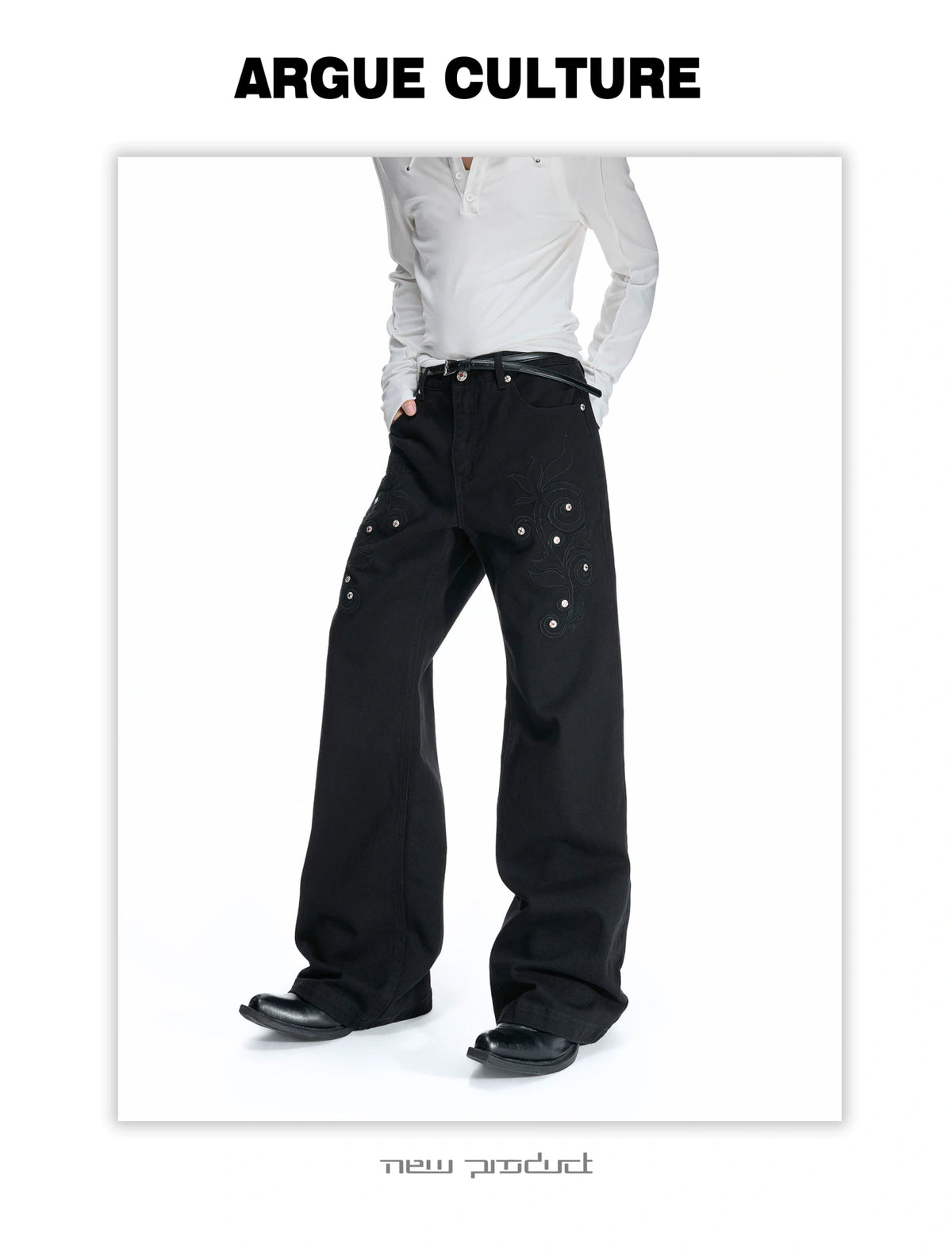 Floral Embroidered Bootcut Jeans with Carved Rivets - detail image 18