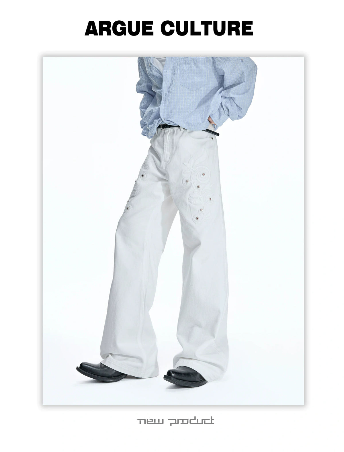 Floral Embroidered Bootcut Jeans with Carved Rivets - detail image 7