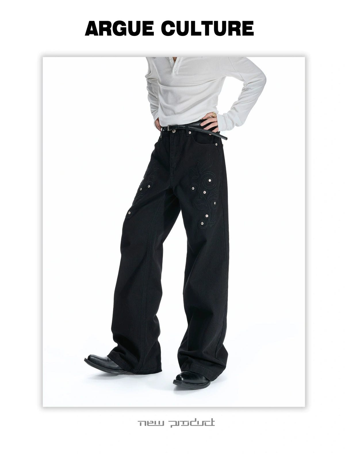 Floral Embroidered Bootcut Jeans with Carved Rivets - detail image 16