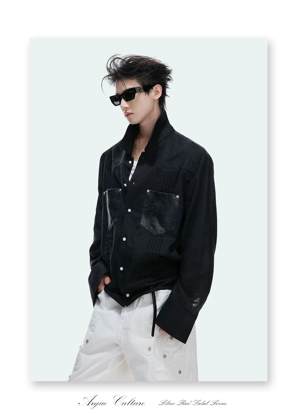Floral Embroidered Lyocell-Linen Shirt Jacket - detail image 7