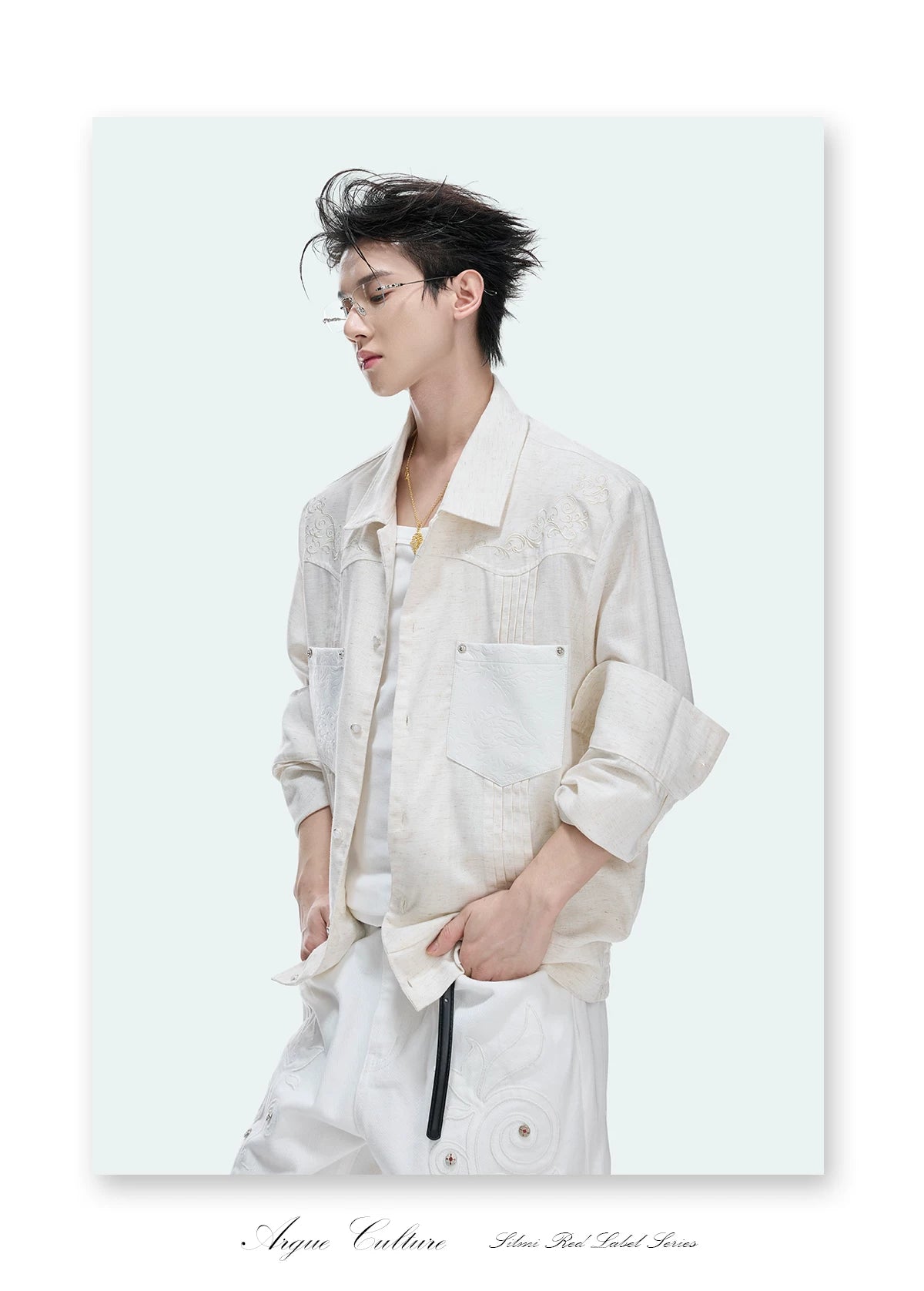 Floral Embroidered Lyocell-Linen Shirt Jacket - detail image 14