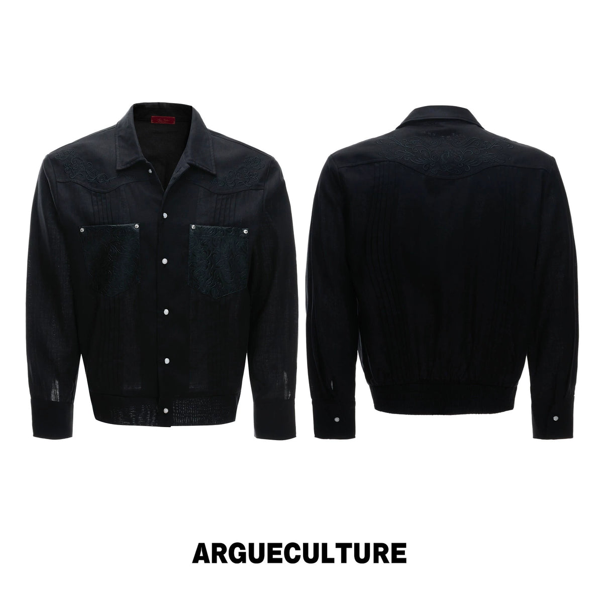 Floral Embroidered Lyocell-Linen Shirt Jacket - Embroidered Black