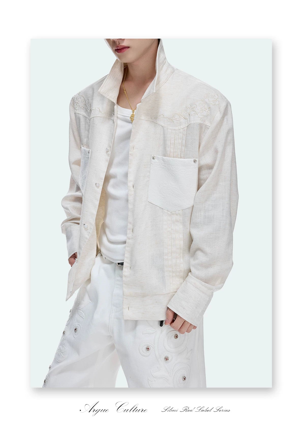 Floral Embroidered Lyocell-Linen Shirt Jacket - detail image 18