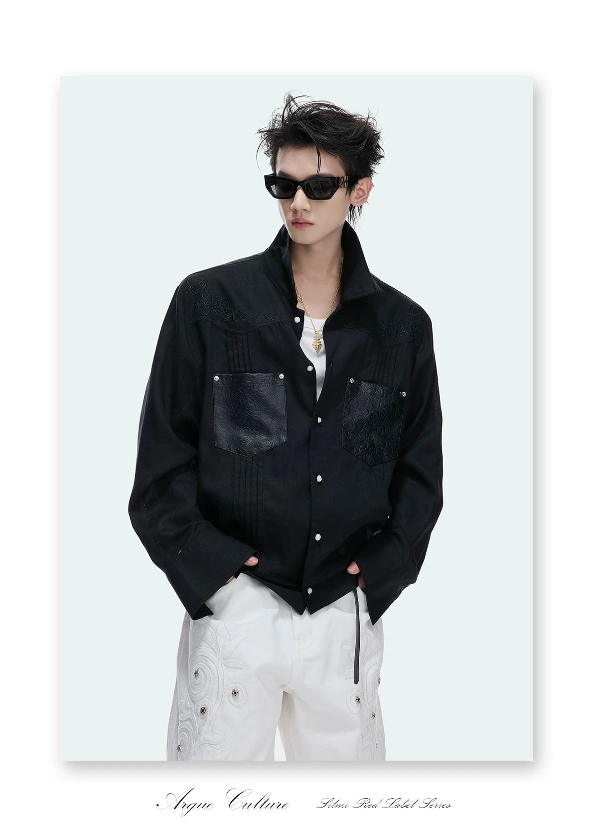 Floral Embroidered Lyocell-Linen Shirt Jacket - detail image 5