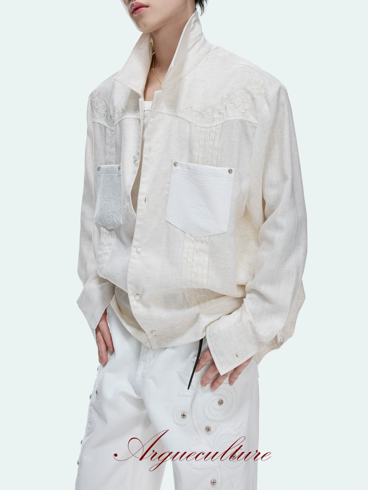 Floral Embroidered Lyocell-Linen Shirt Jacket - main image 1