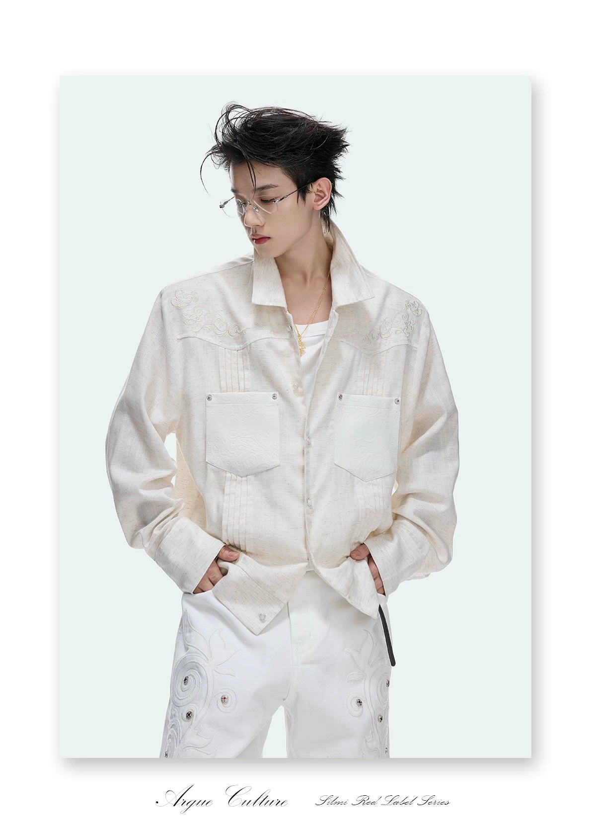 Floral Embroidered Lyocell-Linen Shirt Jacket - detail image 3
