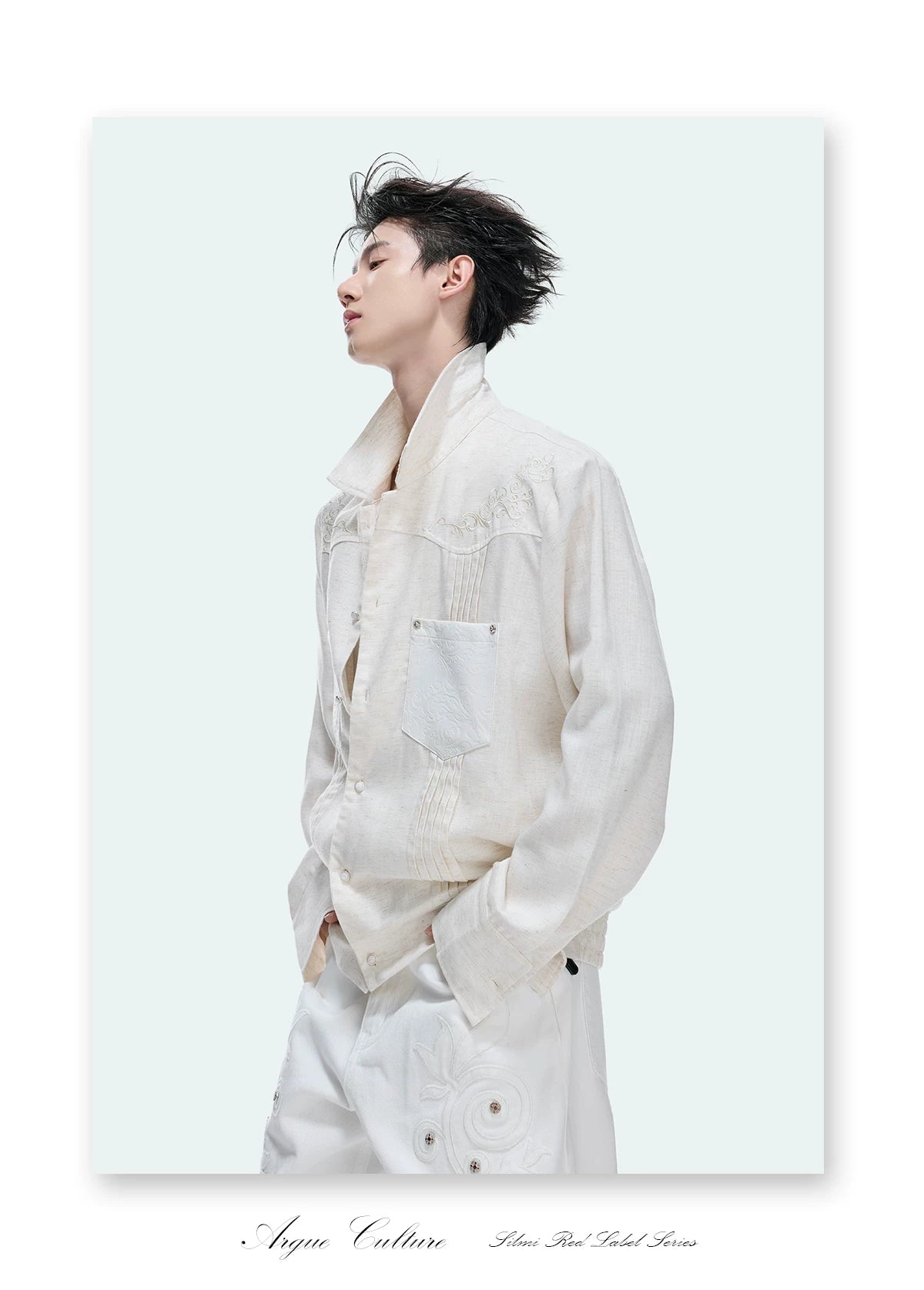 Floral Embroidered Lyocell-Linen Shirt Jacket - detail image 13