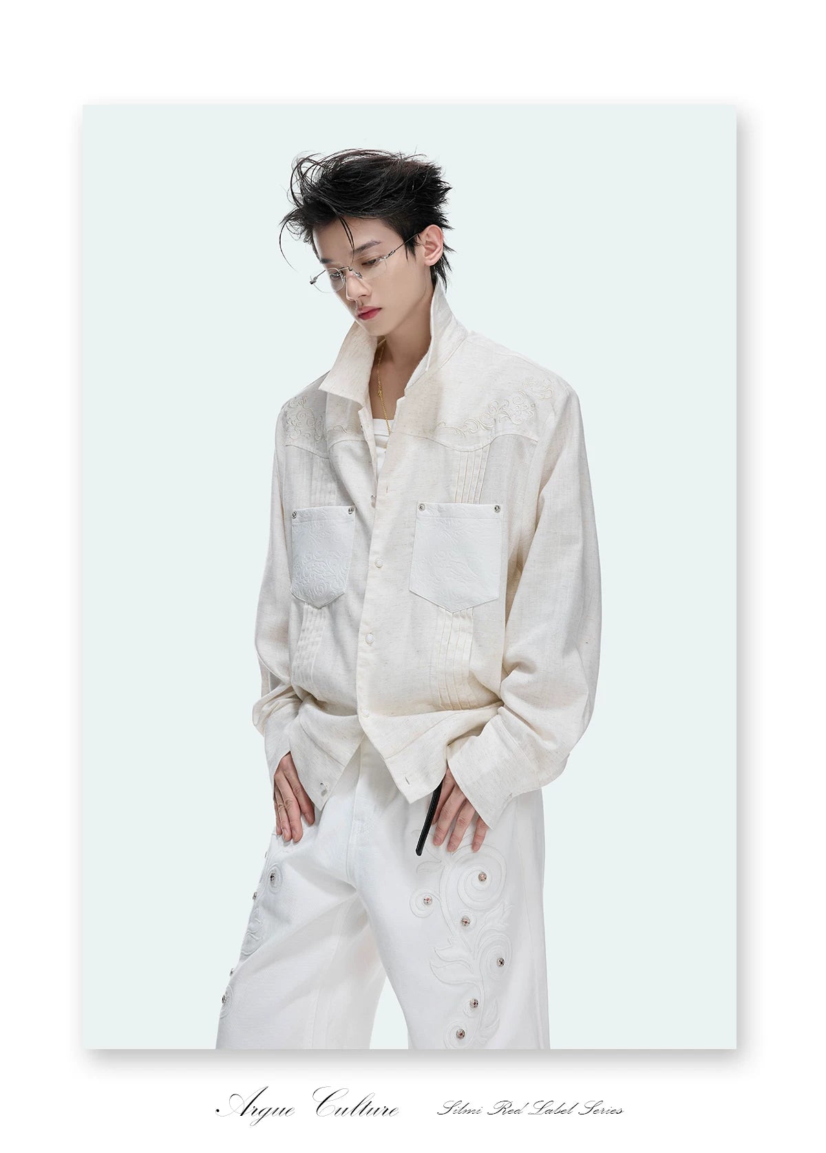 Floral Embroidered Lyocell-Linen Shirt Jacket - detail image 16