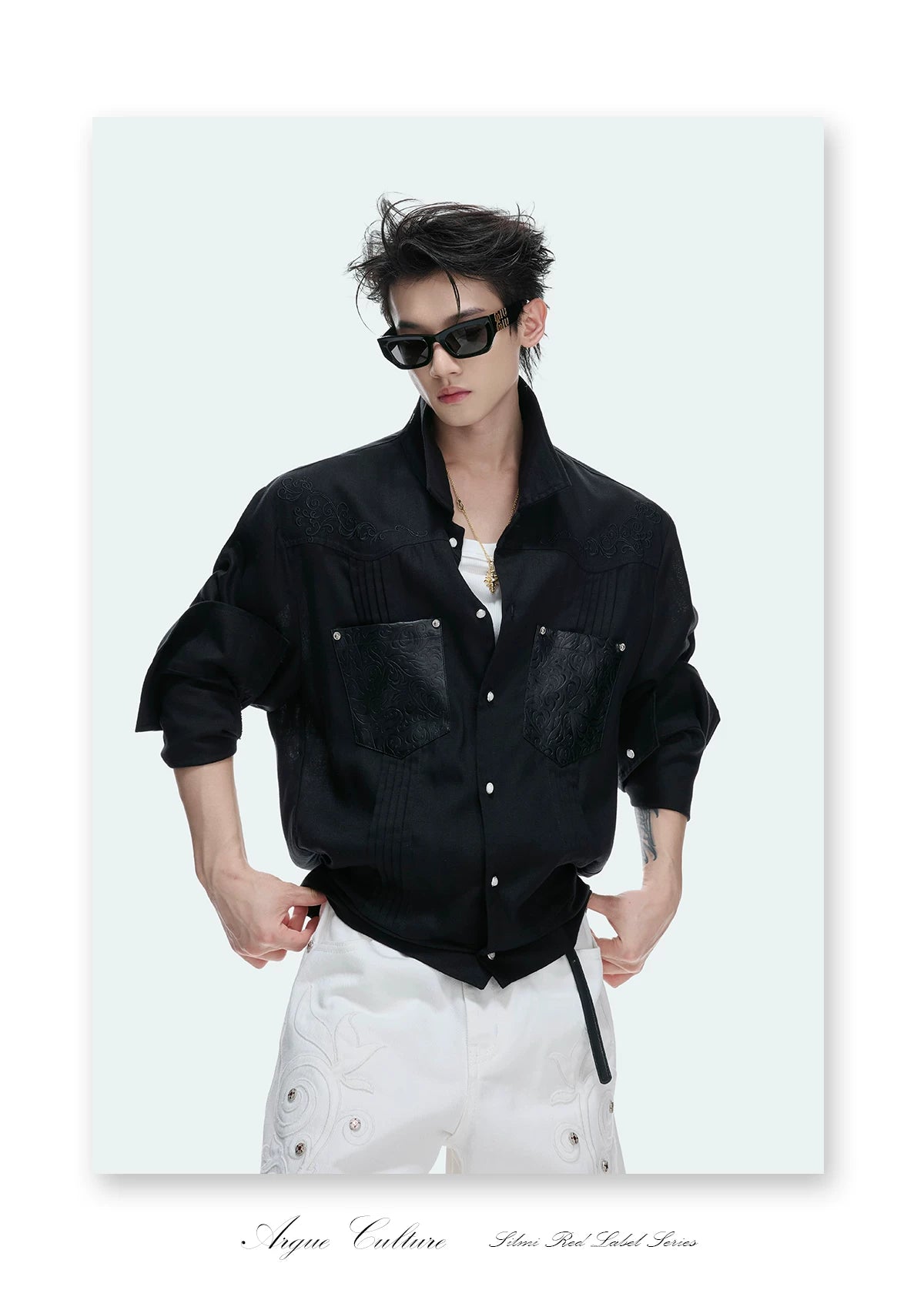 Floral Embroidered Lyocell-Linen Shirt Jacket - detail image 8