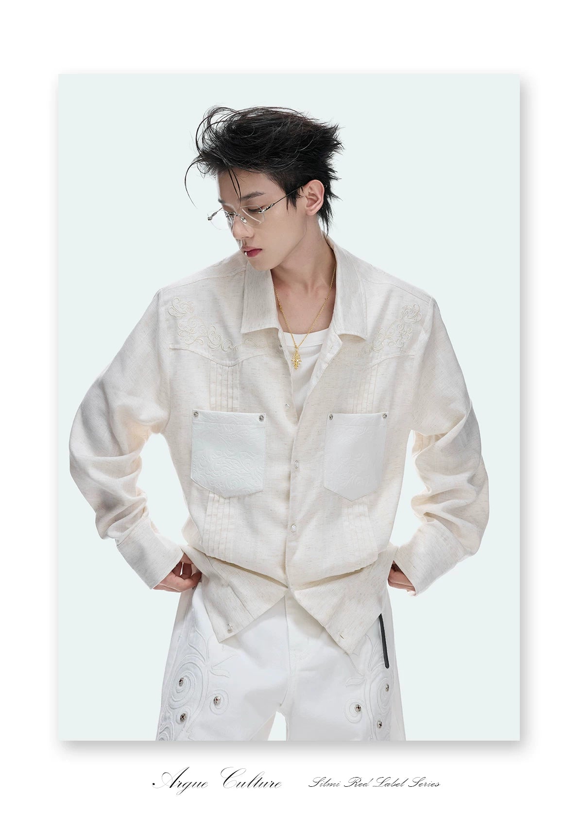 Floral Embroidered Lyocell-Linen Shirt Jacket - detail image 17