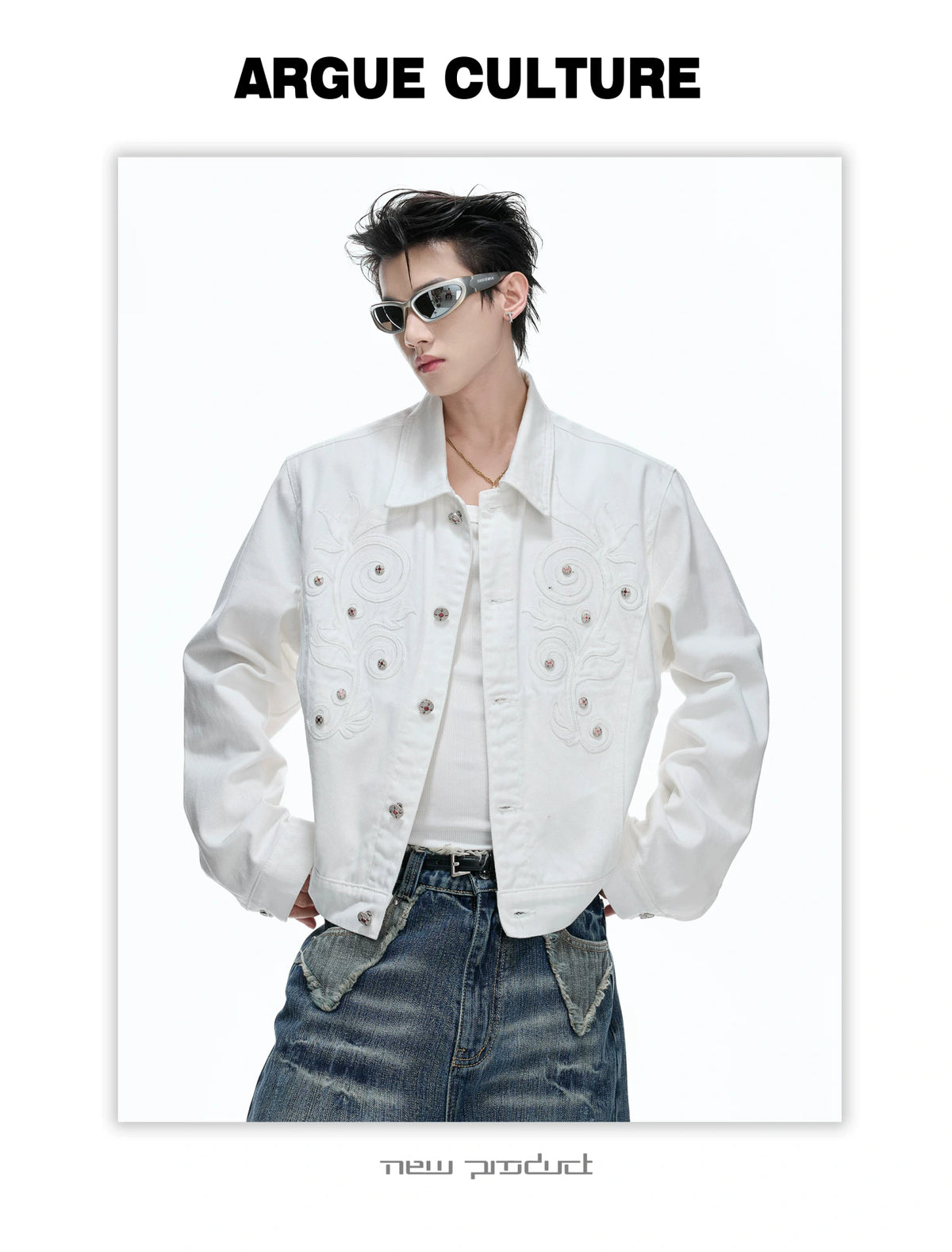Floral Embroidered Rivet Cropped Denim Jacket - detail image 18