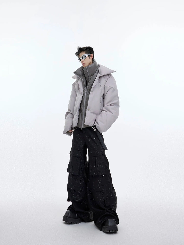 Futuristic Double - Layered Puffer Jacket | Metallic Button Deconstructed Coat - ArguE CulturE