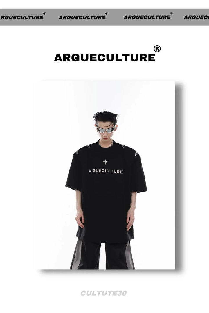 Gender - Neutral Loose T - Shirt with Airplane Buckle & Adjustable Off - Shoulder - ArguE CulturE