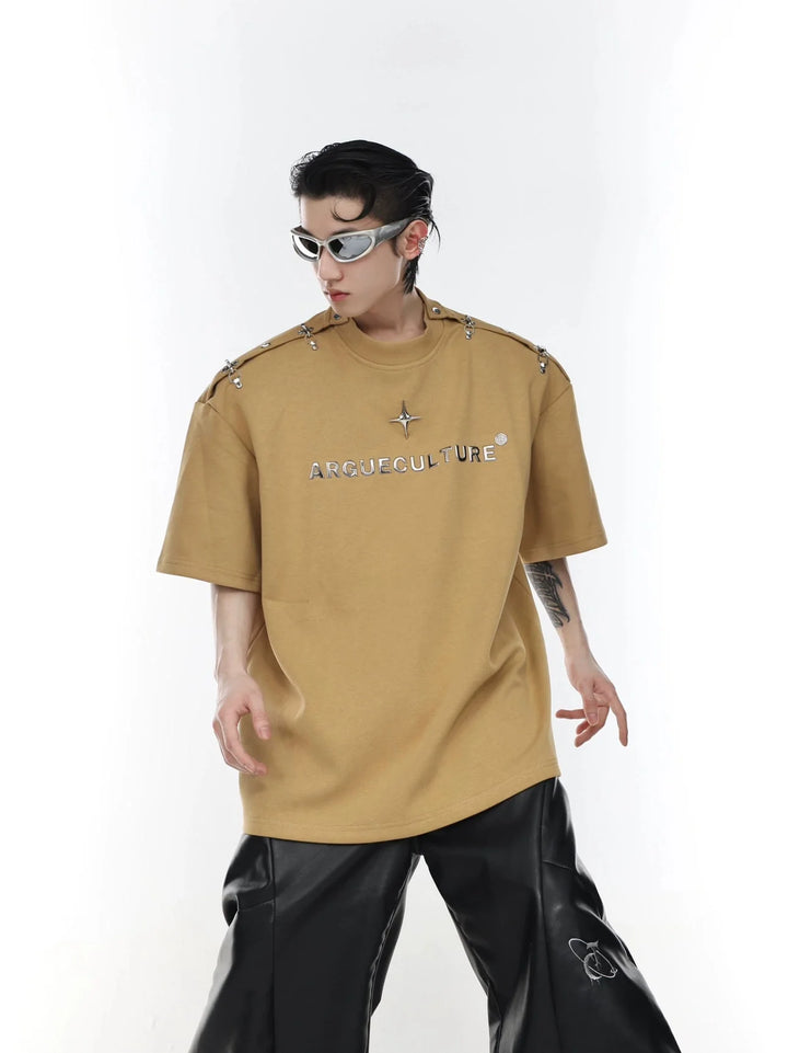 Gender - Neutral Loose T - Shirt with Airplane Buckle & Adjustable Off - Shoulder - ArguE CulturE