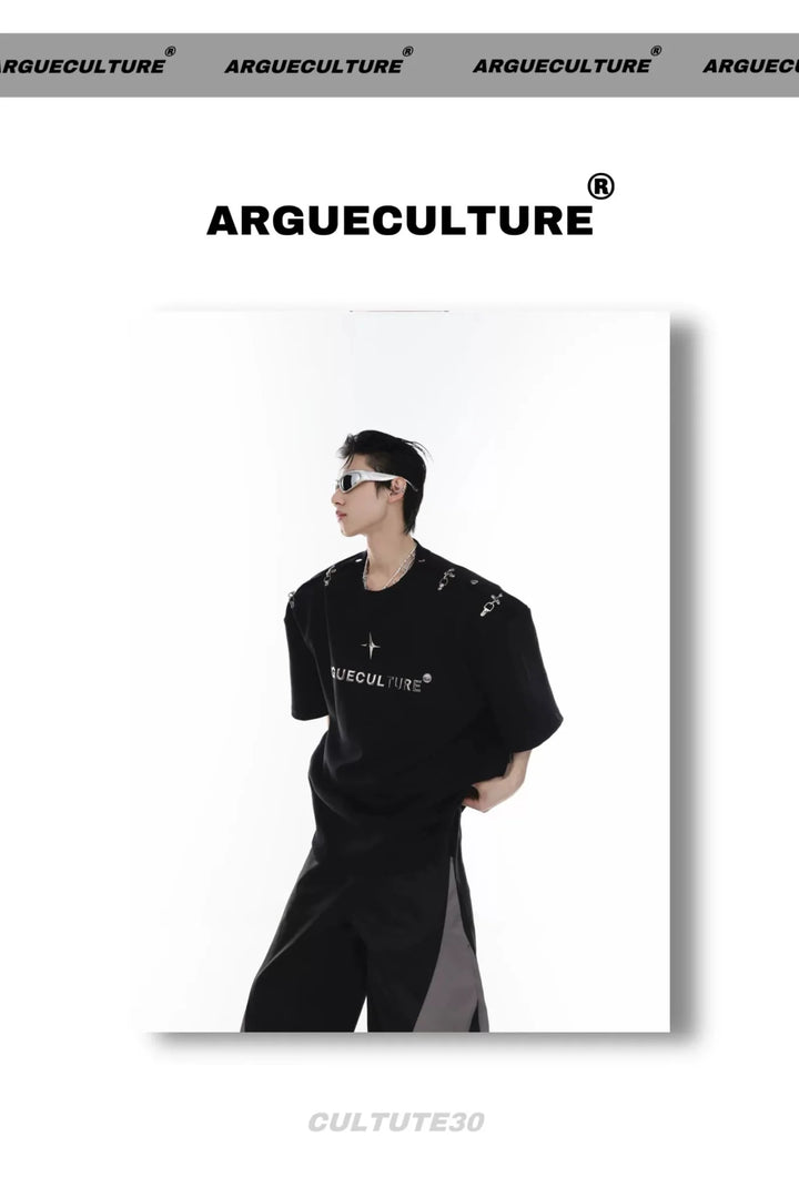 Gender - Neutral Loose T - Shirt with Airplane Buckle & Adjustable Off - Shoulder - ArguE CulturE