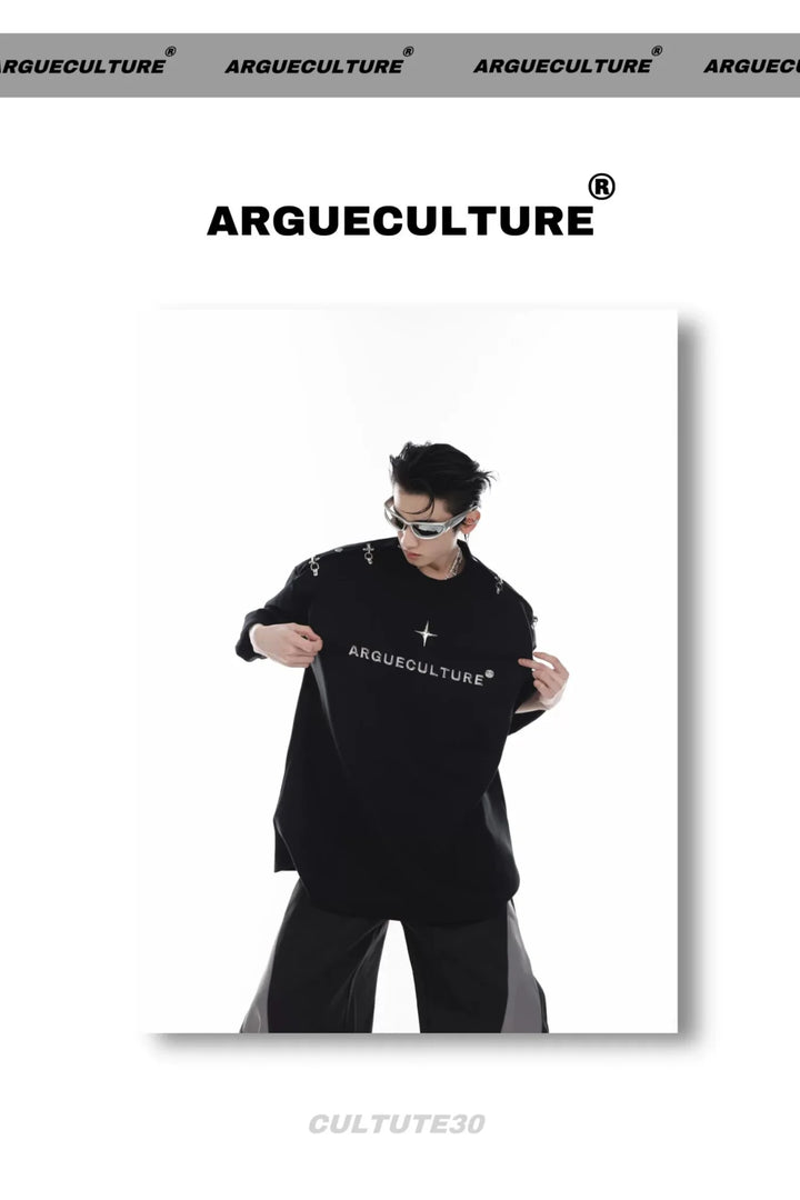 Gender - Neutral Loose T - Shirt with Airplane Buckle & Adjustable Off - Shoulder - ArguE CulturE