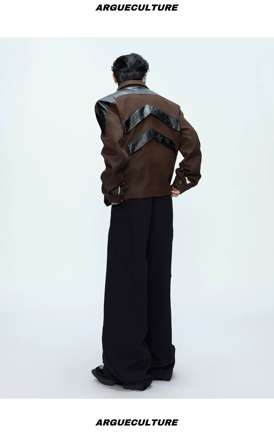 desc::glossy-deconstructed-patchwork-cropped-jacket-for-unisex-detail-img-12