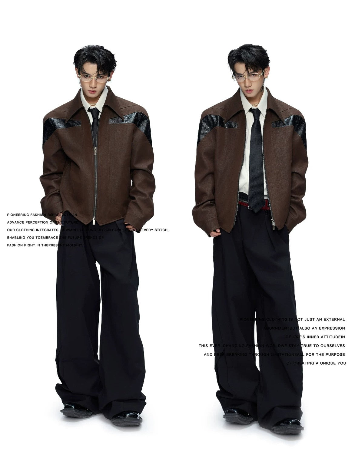 desc::glossy-deconstructed-patchwork-cropped-jacket-for-unisex-detail-img-3