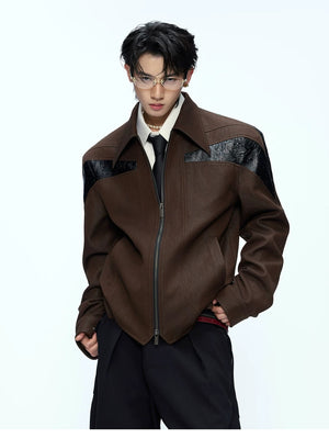 desc::glossy-deconstructed-patchwork-cropped-jacket-for-unisex-detail-img-4