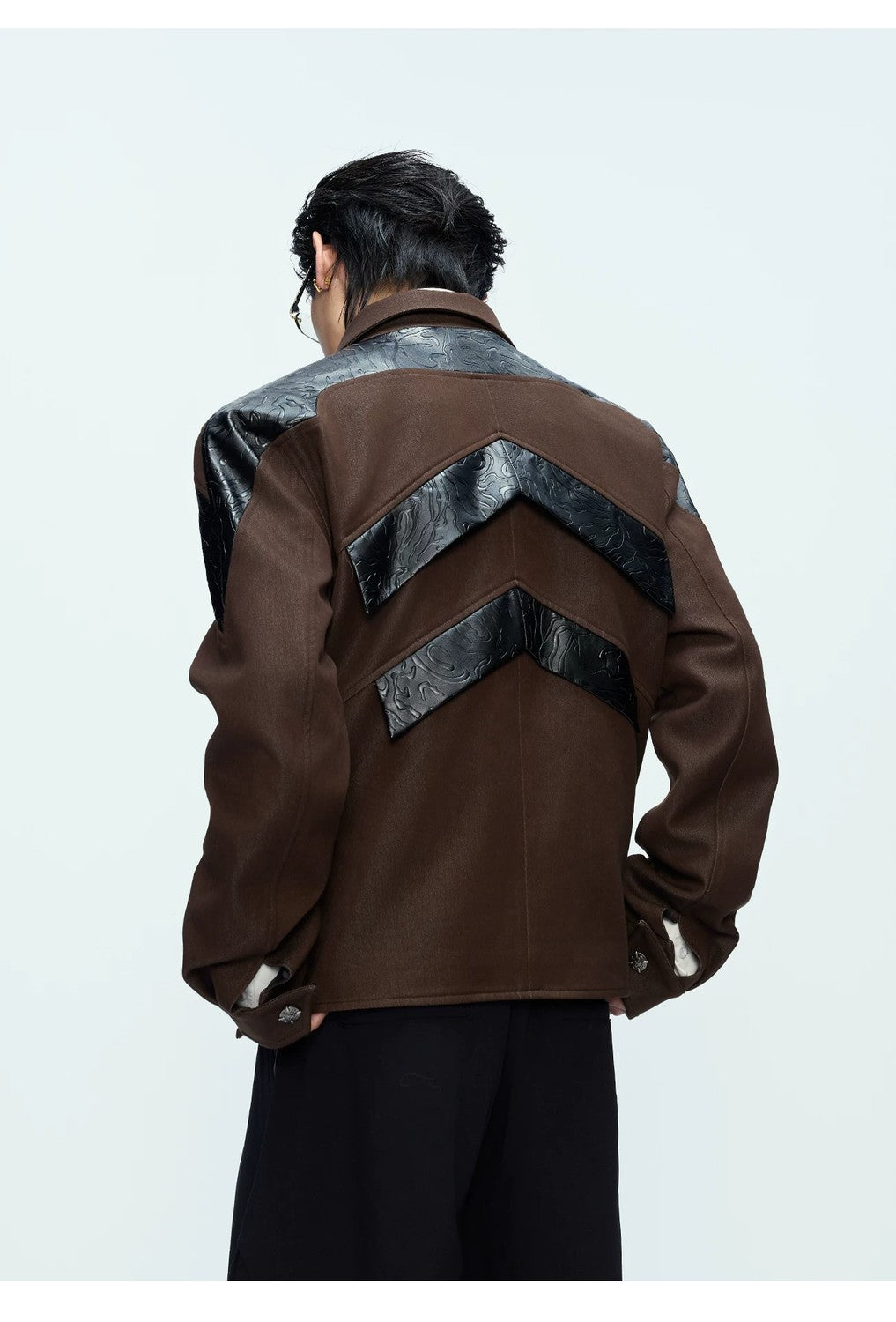 desc::glossy-deconstructed-patchwork-cropped-jacket-for-unisex-detail-img-7