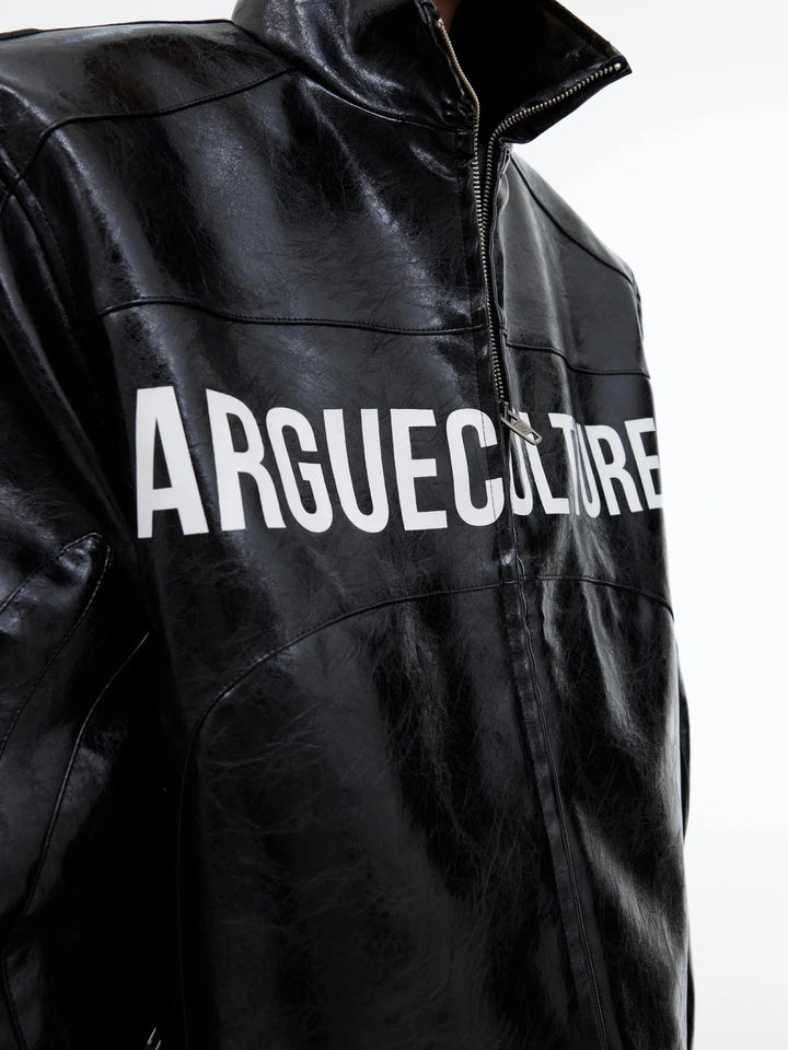 Glossy Patent Leather Short Jacket | Avant - Garde Fashion Letter Print Biker Coat - ArguE CulturE