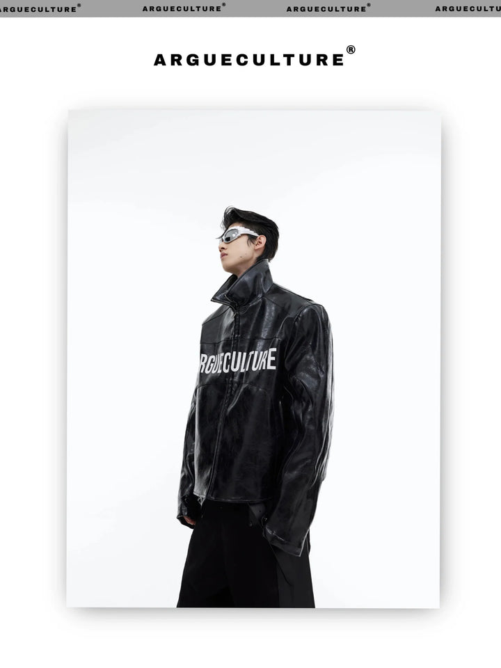 Glossy Patent Leather Short Jacket | Avant - Garde Fashion Letter Print Biker Coat - ArguE CulturE