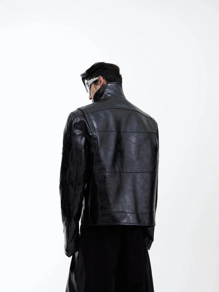 Glossy Patent Leather Short Jacket | Avant - Garde Fashion Letter Print Biker Coat - ArguE CulturE