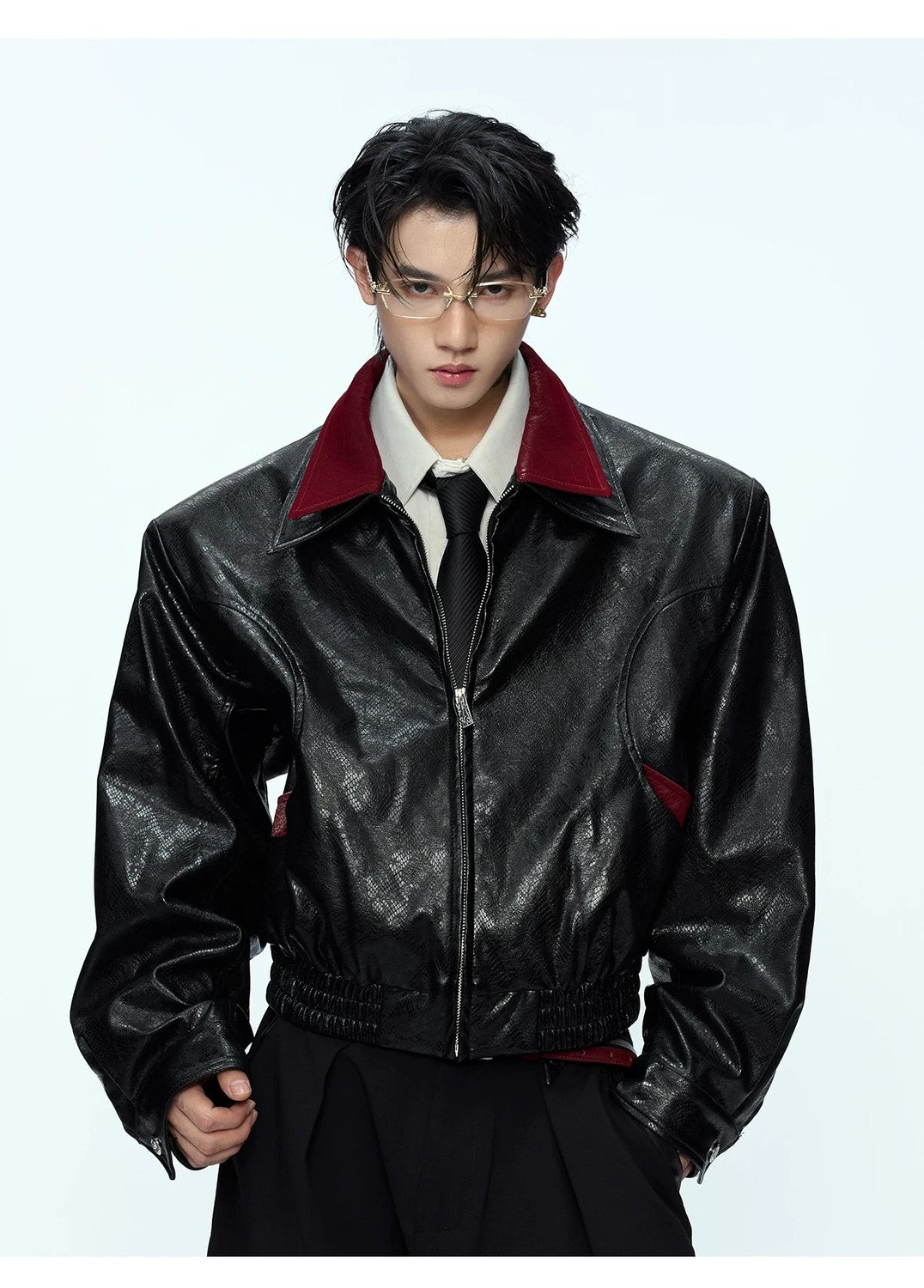 desc::glossy-snakeskin-patchwork-moto-jacket-streetwear-detail-img-4