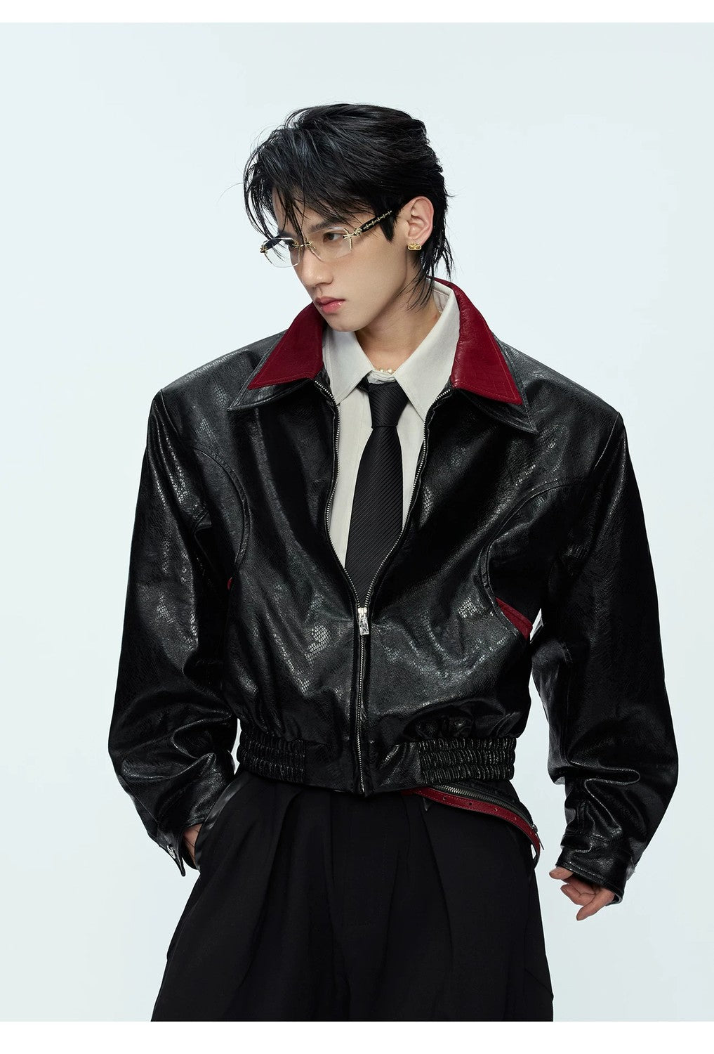 desc::glossy-snakeskin-patchwork-moto-jacket-streetwear-detail-img-5